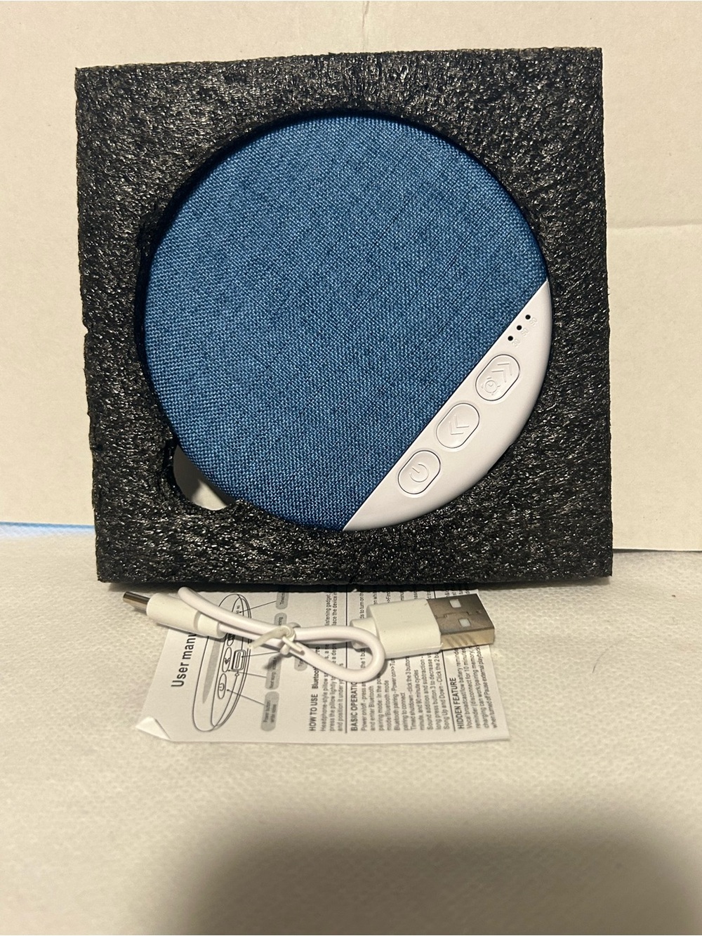 Portable Blue Bluetooth Speaker with Built-In Controls and USB Charging